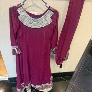 Elegant Maroon Dress with Silver Accents